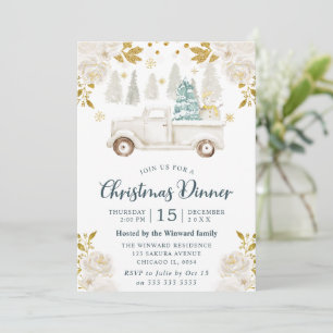 Convites Caminhão Floral de Natal Branco e Dourado de Inver