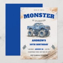 Caminhão Monstro Azul Aquarela Moderna Aniversário