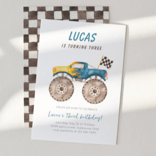 Convites Caminhão Monstro Azul Qualquer Festa de aniversári