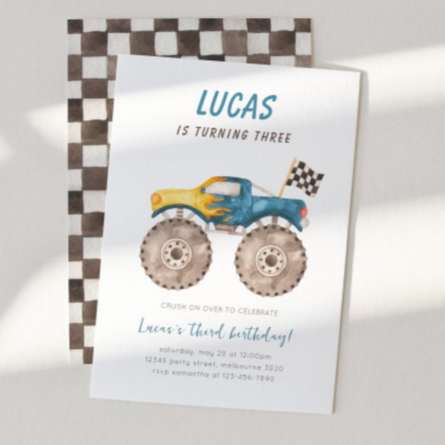 Convites Caminhão Monstro Azul Qualquer Festa de aniversári (Criador carregado)