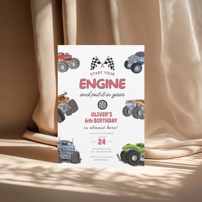 Convites Caminhão monstro, ligue o motor menino 6º aniversá (Criador carregado)