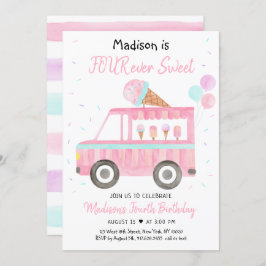 Convites Caminhão Sorvete Moderno Quarto Aniversário Doce