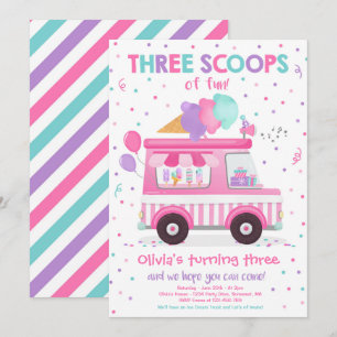 Convites Caminhão sorvete Três Coletes De aniversário de