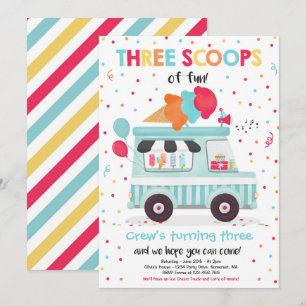 Convites Caminhão sorvete Três Coletes De aniversário de