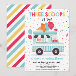 Convites Caminhão sorvete Três Coletes De aniversário de 3 