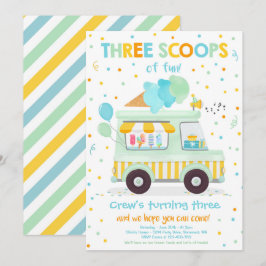Convites Caminhão sorvete Três Coletes De aniversário de 3 
