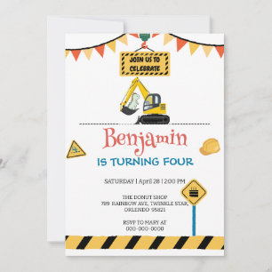 Convites Caminhão trator de dinossauros arco-íris bonitos