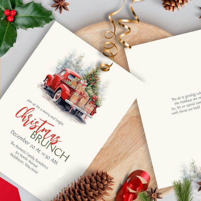 Convites Caminhão Vermelho Aquarela Moderna Festa de Natal  (Criador carregado)