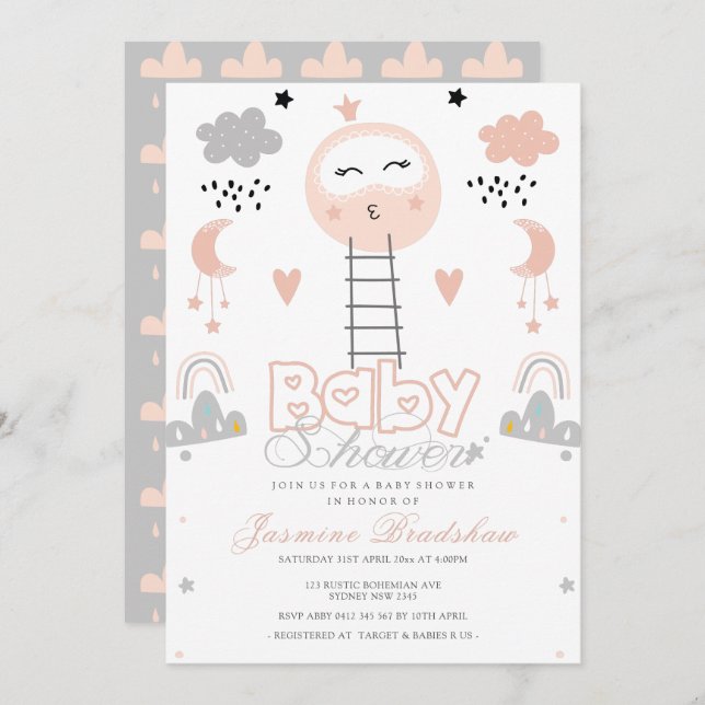 Convites Caminho do chá de fraldas até o Rosa da Lua (Frente/Verso)