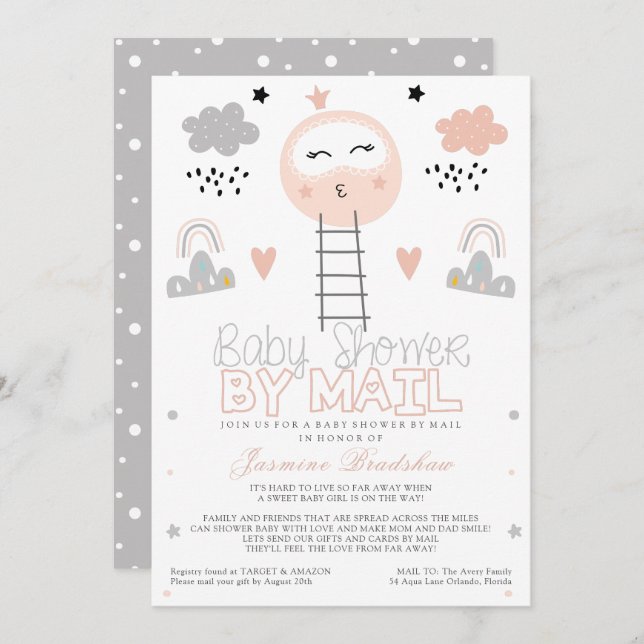 Convites Caminho do Chá de fraldas de Longa Distância até a (Frente/Verso)