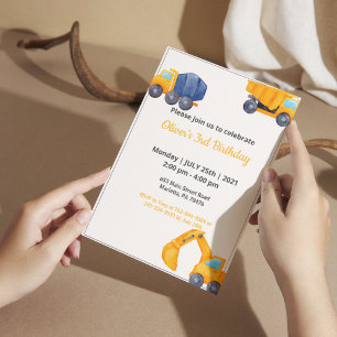Convites Caminhões De Construção   Ano em análise Aniversár