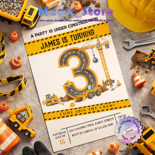 Convites Caminhões de Construção em Aquarela Festa de 3 Ano