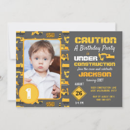 Convites Caminhões de Construção Padrão Cinza Fotográfica d