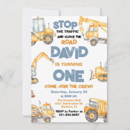 Convites Caminhões de Construção Primeira Festa de aniversá