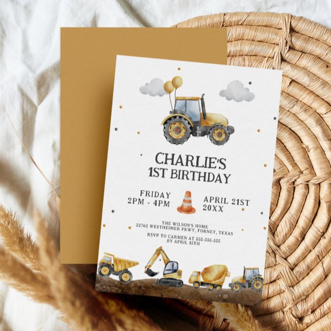 Convites Caminhões De Construção Simples, Aniversário Minim (Criador carregado)