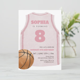 Convites Camisa de Basquete Rosa Aniversário Festa Aquarela
