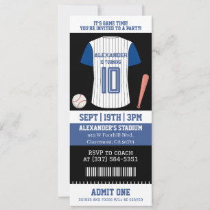 Convites Camisa de Beisebol Ingresso Aniversário Festa