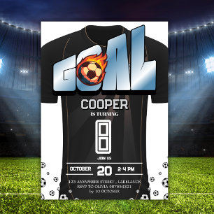 Convites Camisa de Futebol Preto e Branco Festa de Aniversá