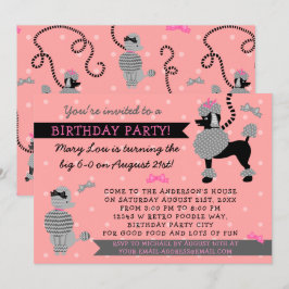 Convites Camisa-Poodle Festa de aniversário preto-rosa retr