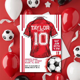 Convites Camisa Vermelha de Futebol para Meninos Festa de A