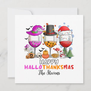 Convites Camiseta Copo de Vinho Feliz Hallowthanksmas