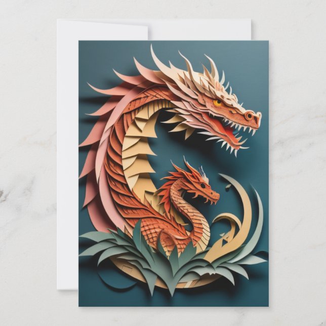 Convites Camiseta de dragão de design de arte em papel 3D (Frente)