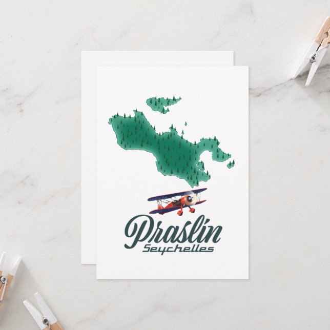 Convites Camiseta do mapa de Praslin Seychelles (Frente/Verso In Situ)