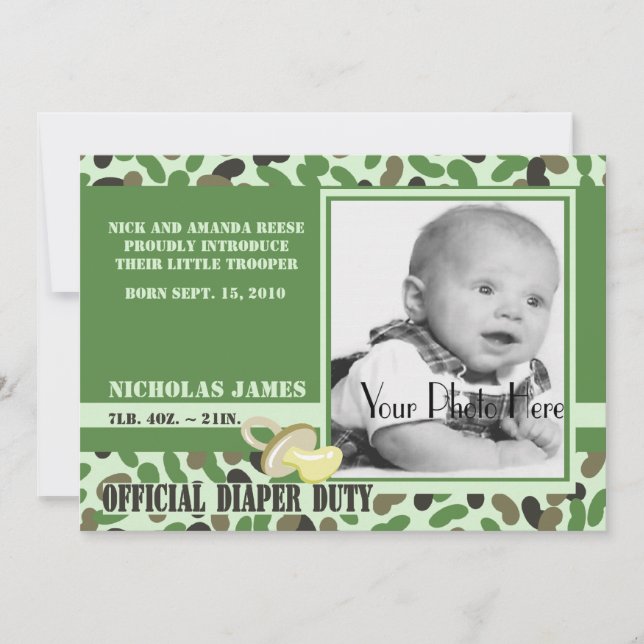 Convites Camo Baby/ Green (Frente)