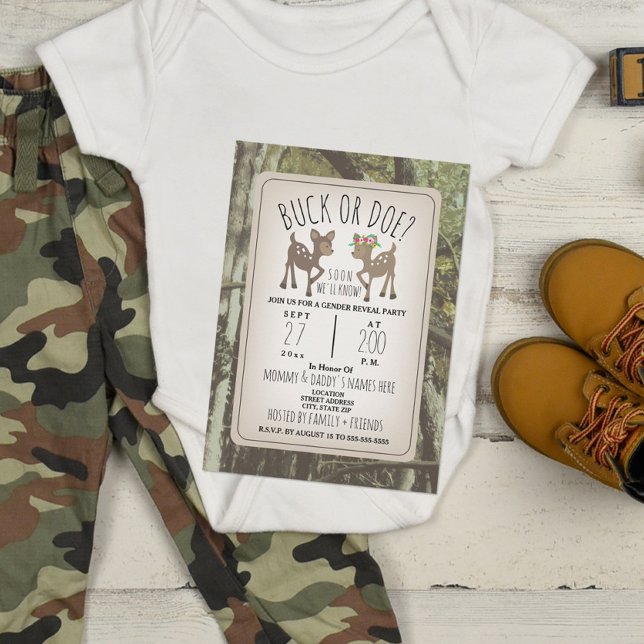 Convites Camo Deer Buck ou Doe Baby Gender ReveParty (Criador carregado)