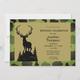 Convites Camo Deer, de Homens, no Aniversário de Hill