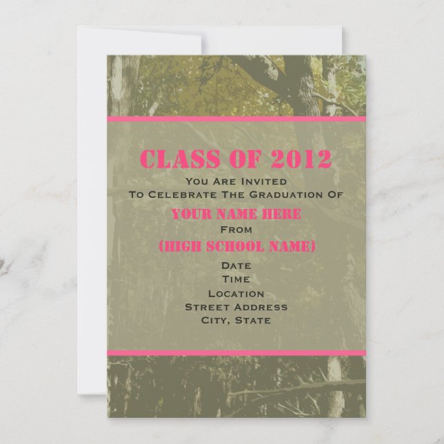 Convites Camo & Pink Class Of 2012 Graduation Invitation (Frente)
