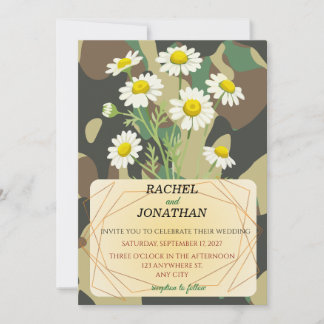 Convites Camouflage & Chamomile Wedding Invitation