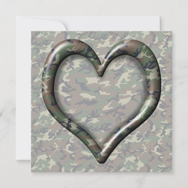 Convites Camouflage Woodland Forest Heart em Camo (Frente)