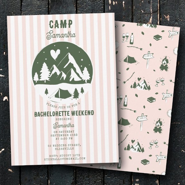 Convites Camp Bachelorette Party Camping Bach Weekend Pink  (Camp Bachelorette Party Camping Bach Weekend Pink Invitation)
