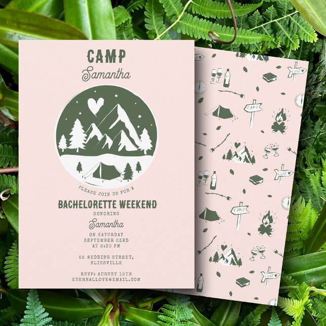 Convites Camp Bachelorette Party Camping Bach Weekend Pink (Camp Bachelorette Party Camping Bach Weekend Pink Invitation)