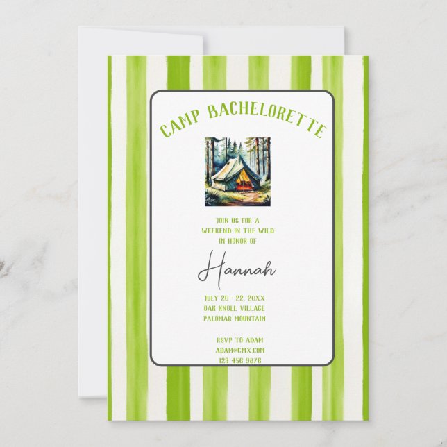 Convites Camp Bachelorette Wild no Fim de Semana das Flores (Frente)