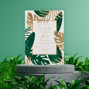 Convites Campanha de aquarela de cor verde de ouro tropical