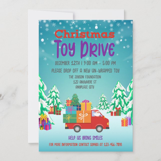 Convites Campanha de Brinquedos de Natal Presentes de Carro (Frente)