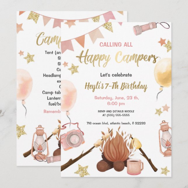 Convites Campanha Rapariga Aniversário de Fogo (Frente/Verso)