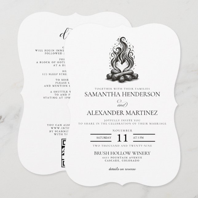 Convites Campfire Love Wedding (Frente/Verso)