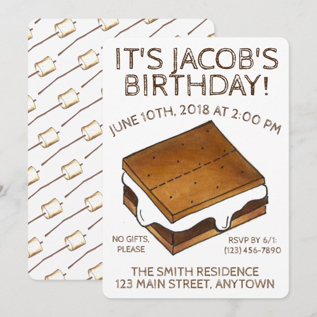 Convites Campfire S'mores Marshmallow Festa de aniversário (Frente/Verso)