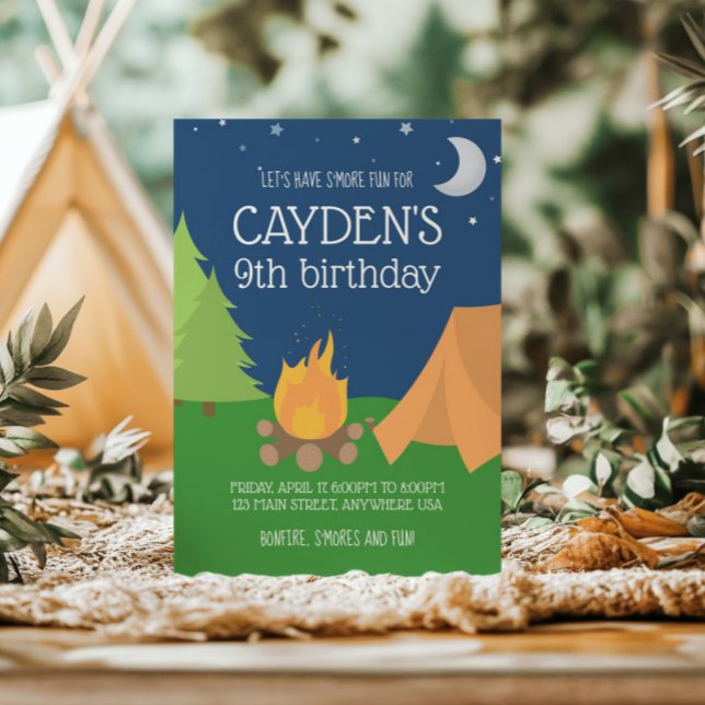 Convites Camping and S'mores Birthday Invite (Criador carregado)