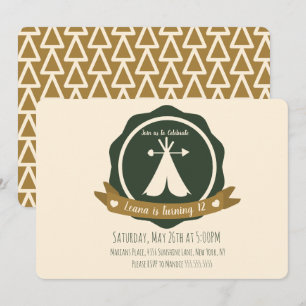 Convites Camping Placa de Festa de Aniversário Teepee