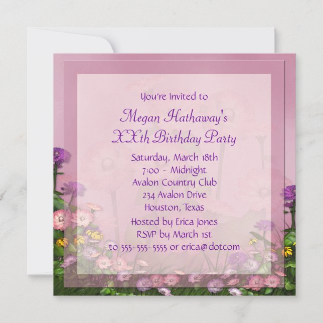 Convites Campo de Flor Rosa Qualquer Número Modelo de Anive (Frente)