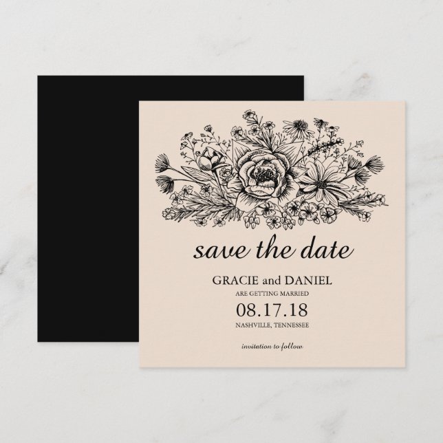 Convites Campo de Flores Selvagens Desenhadas à Mão, Gravur (Frente/Verso)