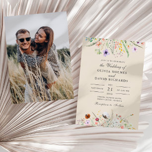 Convites Campo de Flores Silvestres Bege Personalizado para