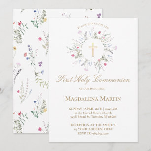 Convites campo de flores silvestres Primeira Comunhão Santa