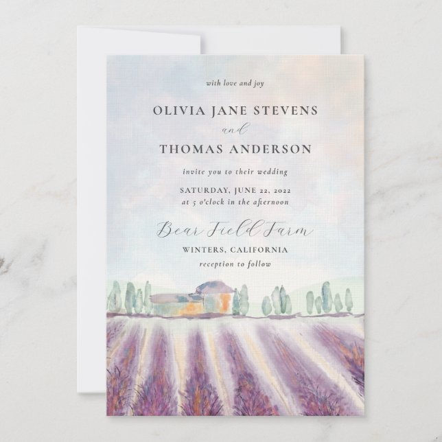 Convites Campo de Lavanda Moderno Elegante Tudo em Um Casam (Frente)