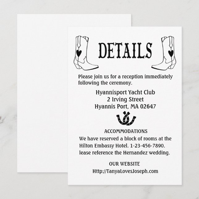 Convites Campo Detalhes do Casamento Cowboy Boots Western B (Frente/Verso)