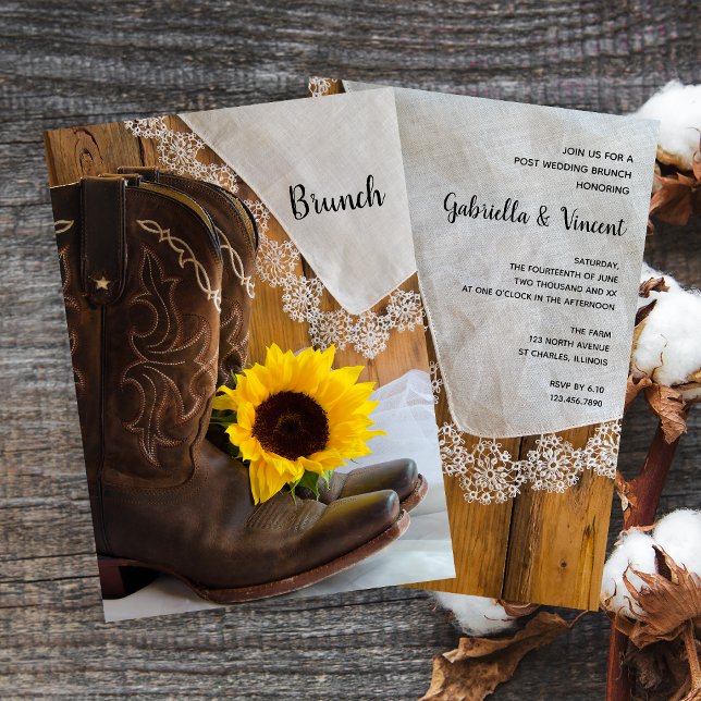 Convites Campo Girassol Renda Ocidental Café Pós Casamento (Criador carregado)